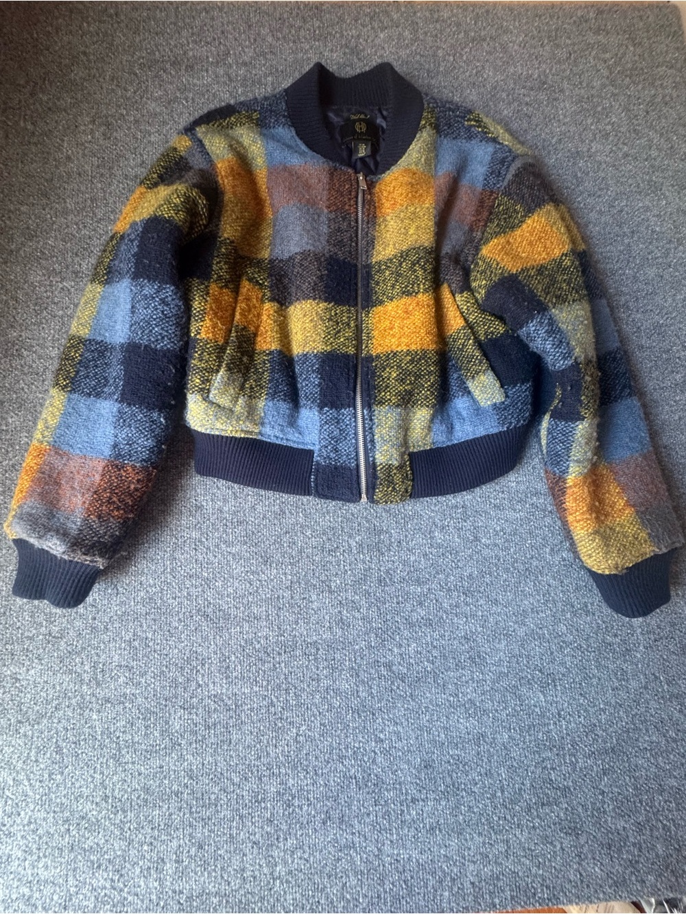 House of Harlow 1960 Plaid Bomber Jacket in Yellow, Blue & Black - Picture 3 of 7